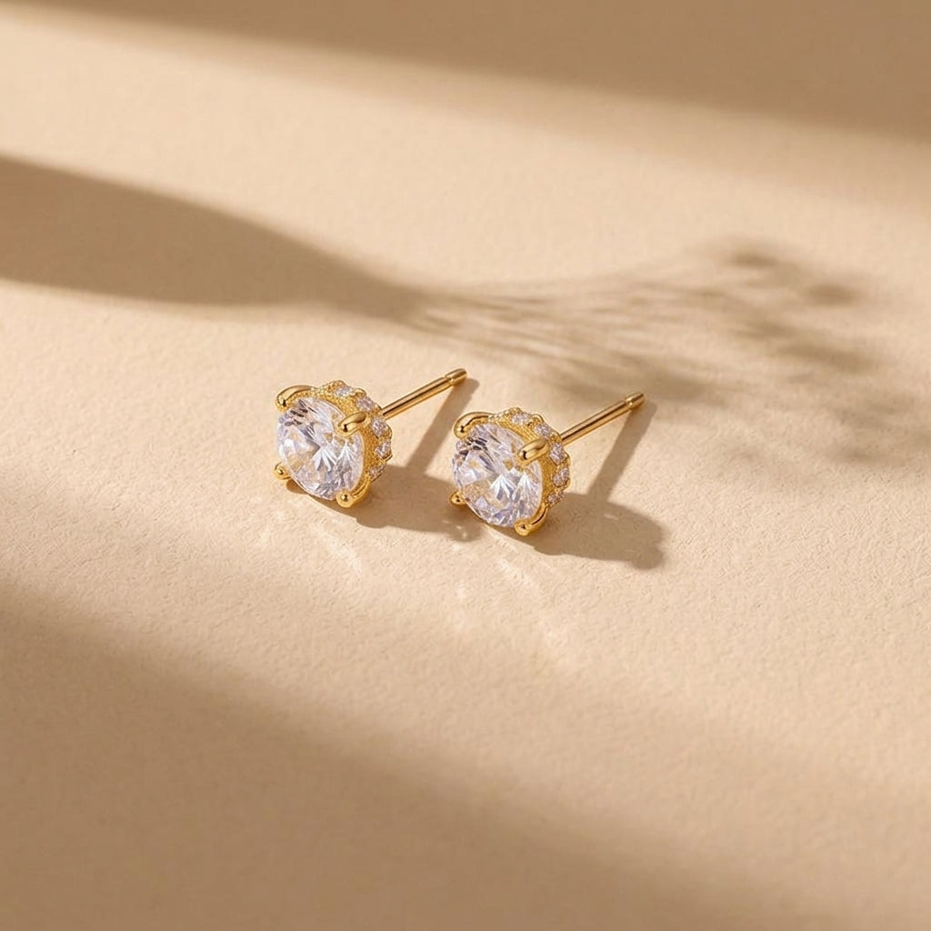 14K Gold Plated 925 Sterling Silver Micro-pave Halo Studs - Camille