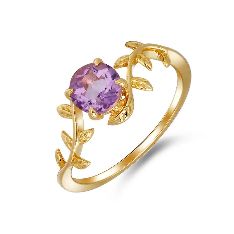 18K Gold Plated 925 Sterling Silver Natural Amethyst/Agate Ring - Agatha
