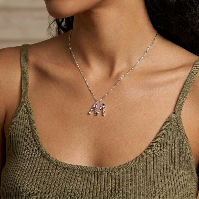 18K Gold Plated 925 Sterling Silver Multi-colored Initial Necklace - Merida
