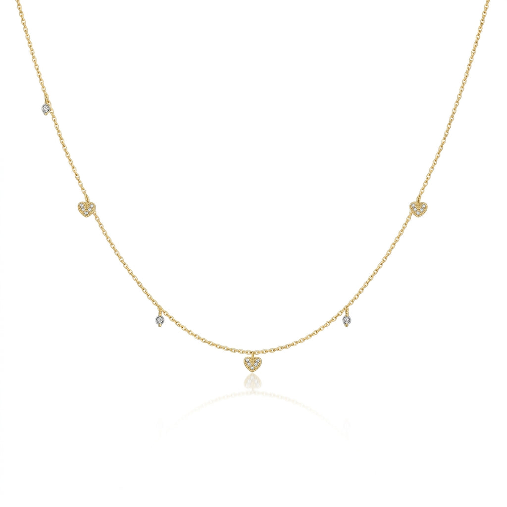18K Gold Plated 925 Sterling Silver Asymmetrical Heart Charms Necklace - Amara