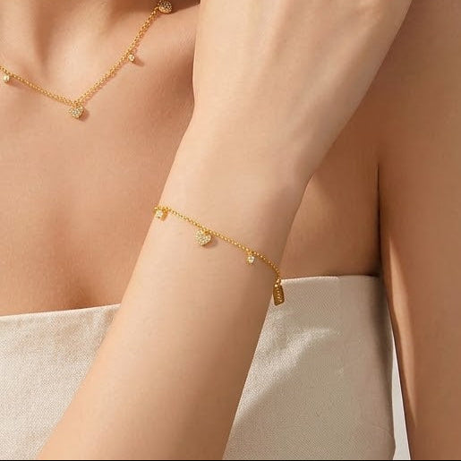 18K Gold Plated 925 Sterling Silver Heart Charms Bracelet - Amara