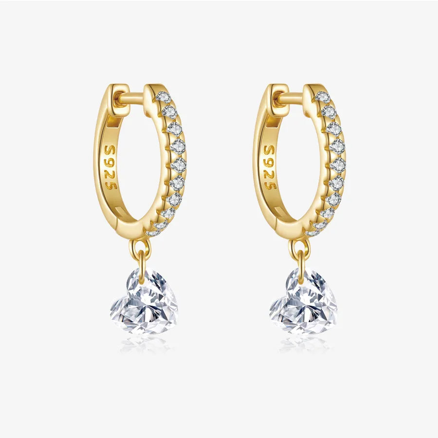 18K Gold Plated 925 Sterling Silver Heart Charm Huggies - Angela