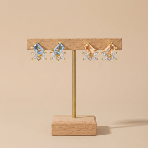 18K Gold Plated 925 Sterling Silver Baguette Cluster Earrings  - Heidi