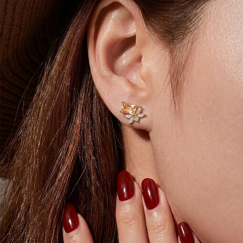 18K Gold Plated 925 Sterling Silver Baguette Cluster Earrings  - Heidi