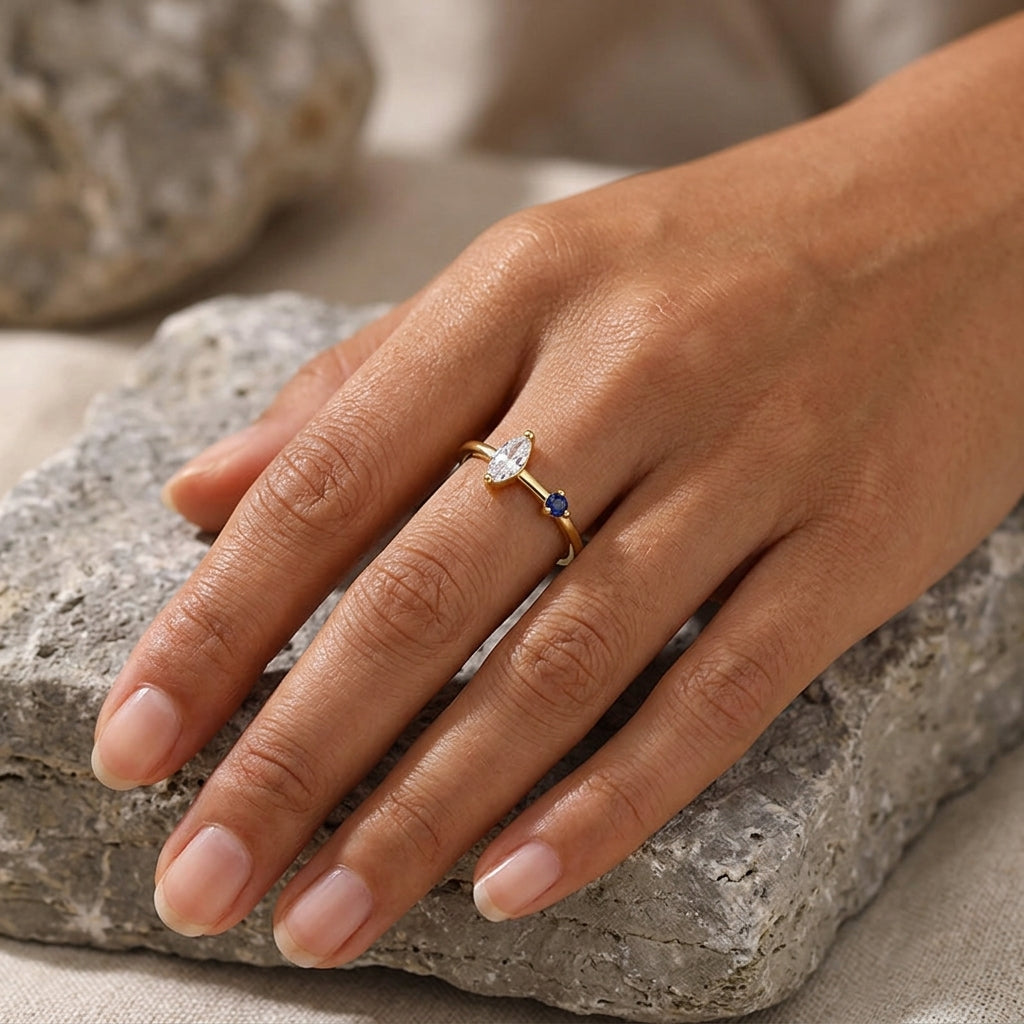 18K Gold Plated 925 Sterling Silver Blue Ring - Aria