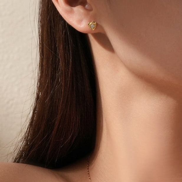 18K Gold Plated 925 Sterling Silver Heart Studs - Aurelia
