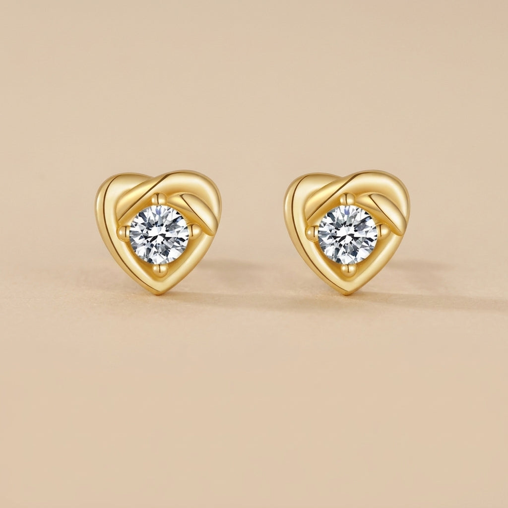 18K Gold Plated 925 Sterling Silver Heart Studs - Aurelia