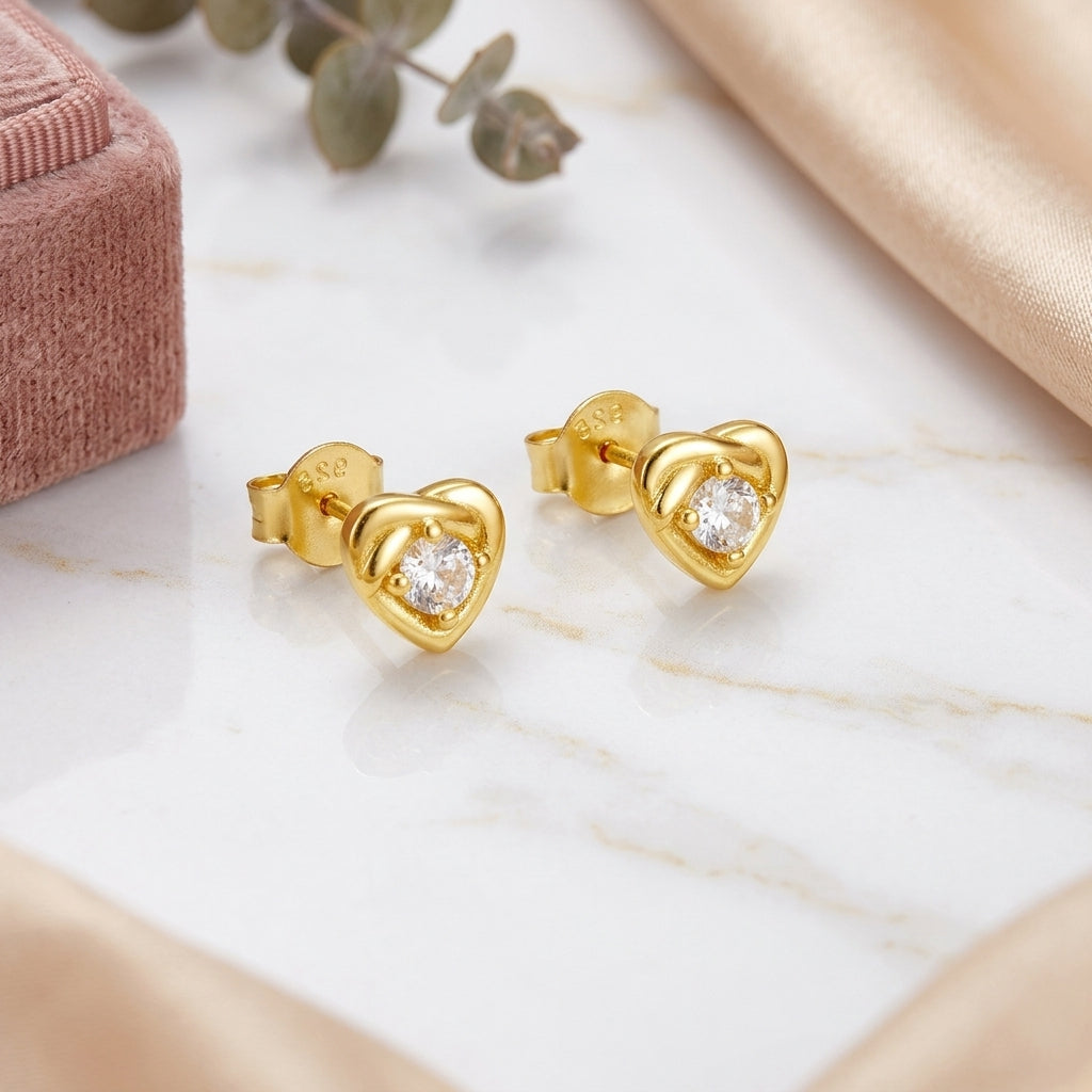 18K Gold Plated 925 Sterling Silver Heart Studs - Aurelia