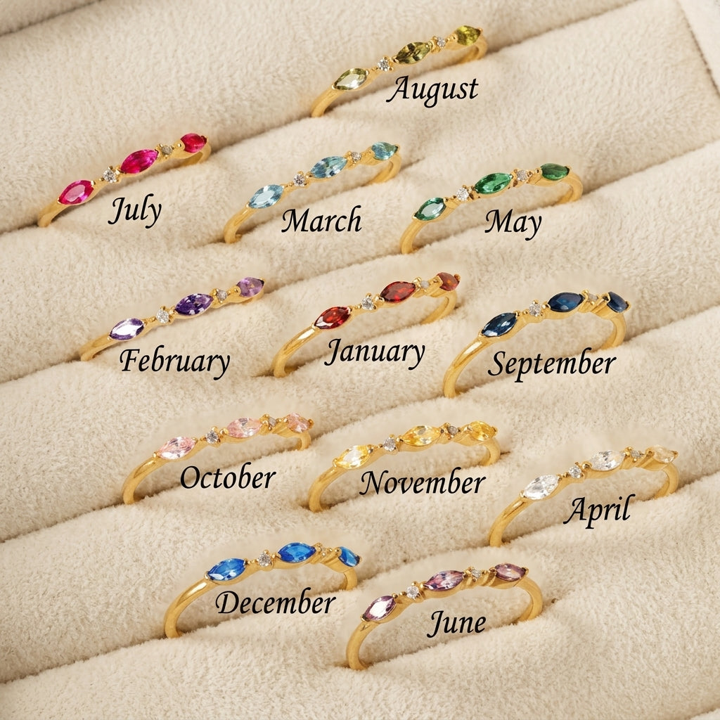 18K Gold Plated 925 Sterling Silver Birthstone Ring - Adara