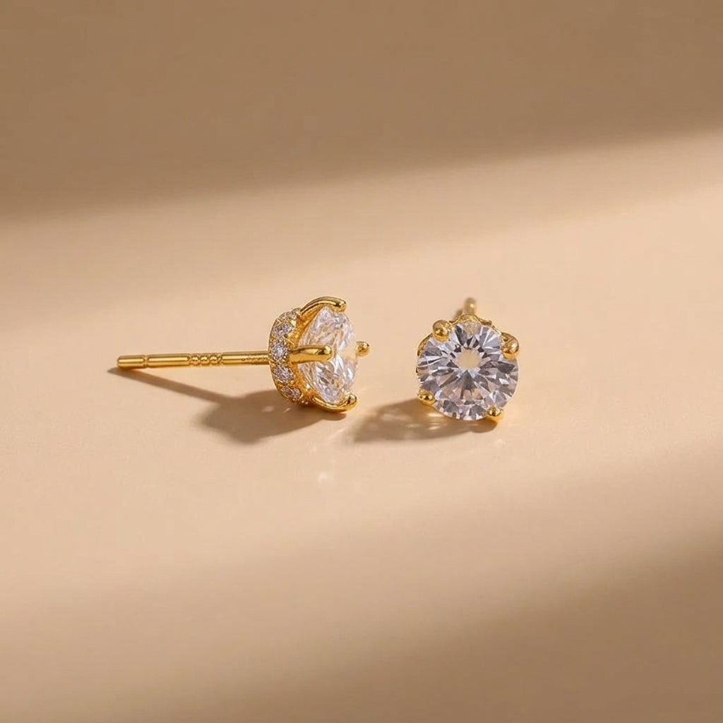 14K Gold Plated 925 Sterling Silver Micro-pave Halo Studs - Camille