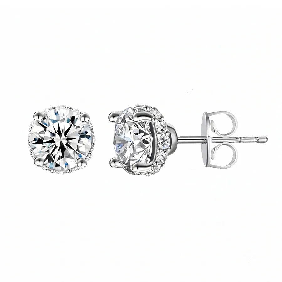 14K Gold Plated 925 Sterling Silver Micro-pave Halo Studs - Camille