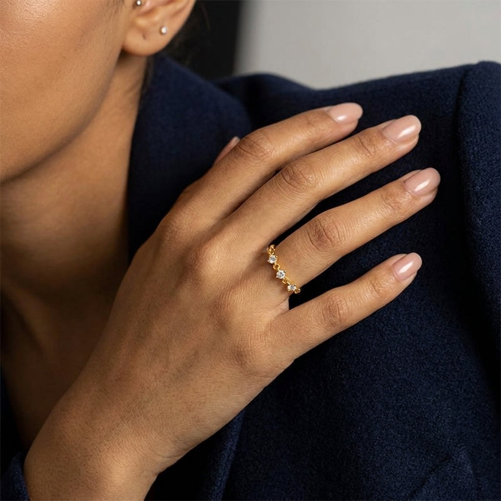 18K Gold Plated 925 Sterling Silver Chain Ring - Valentina