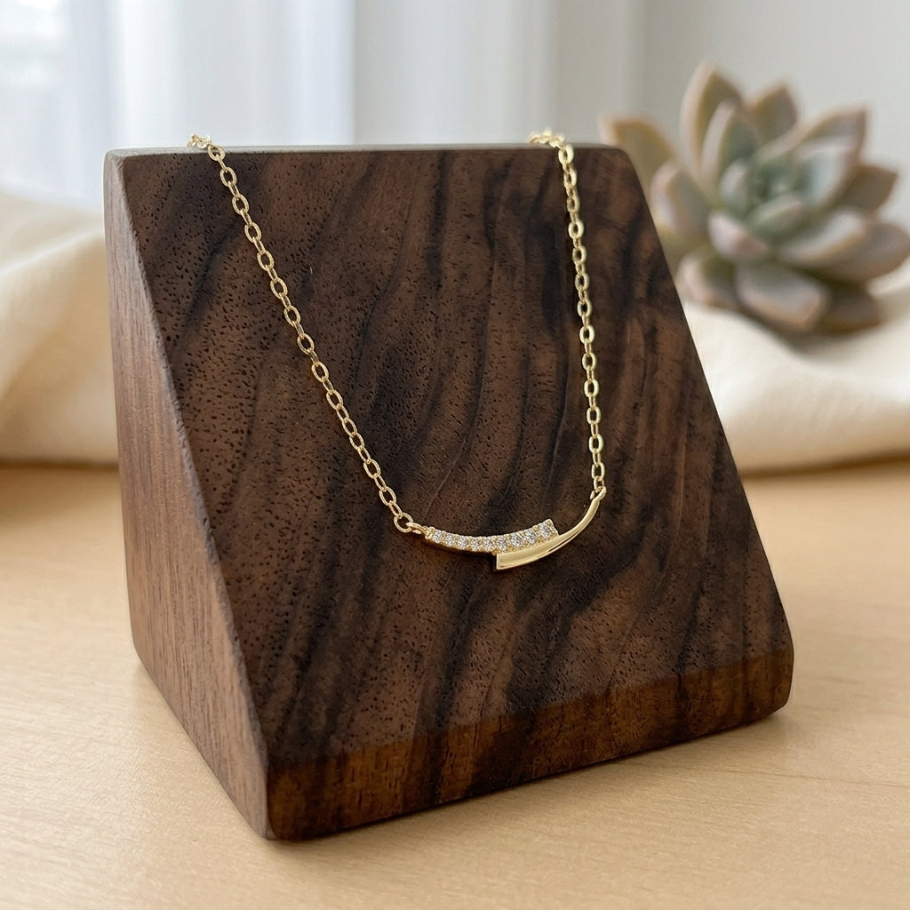 18K Gold Plated 925 Sterling Silver Curved Bar Necklace - Clara