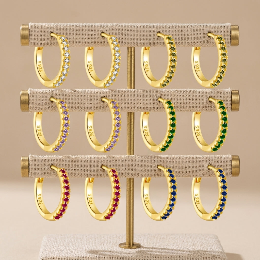 18K Gold Plated 925 Sterling Silver Classic Huggies - Claire