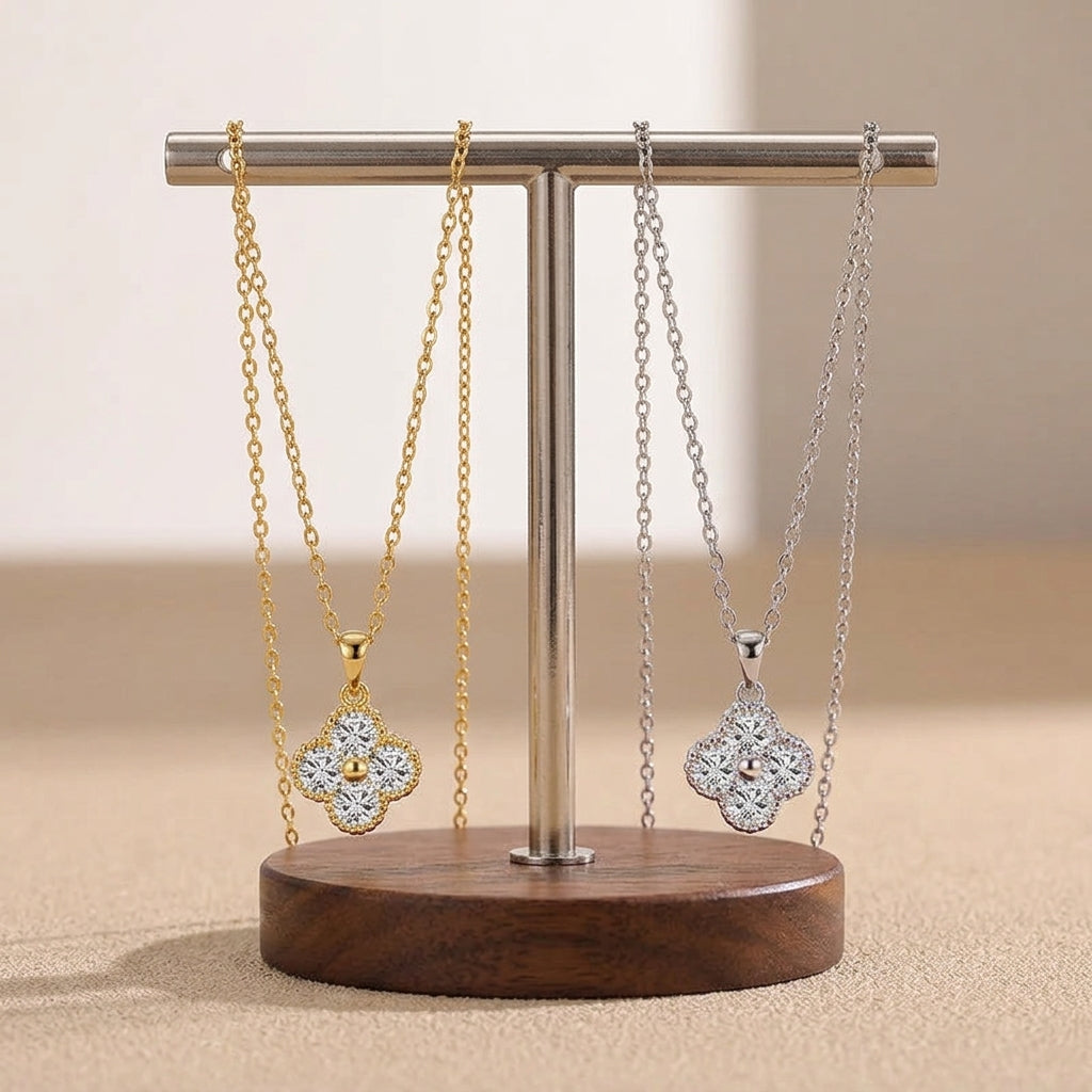 18K Gold Plated 925 Sterling Silver Moissanite Clover Necklace - Allison