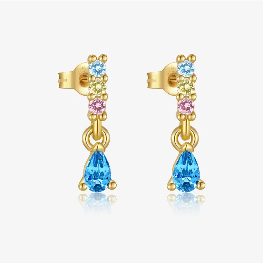 18K Gold Plated 925 Sterling Silver Blue Teardrop Earring - Colleen
