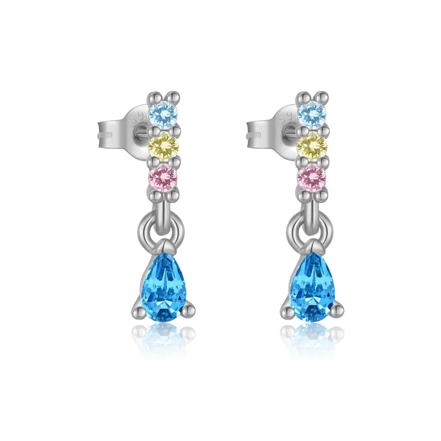 18K Gold Plated 925 Sterling Silver Blue Teardrop Earring - Colleen