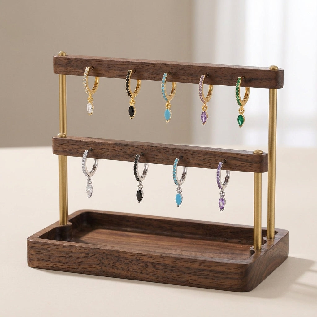 18K Gold Plated 925 Sterling Silver Drop Hoops - Colette