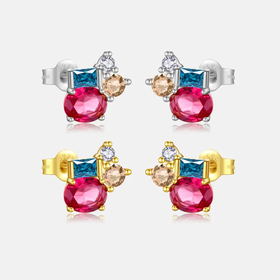 18K Gold Plated 925 Sterling Silver Multi-Gem Cluster Earring - Dorothy