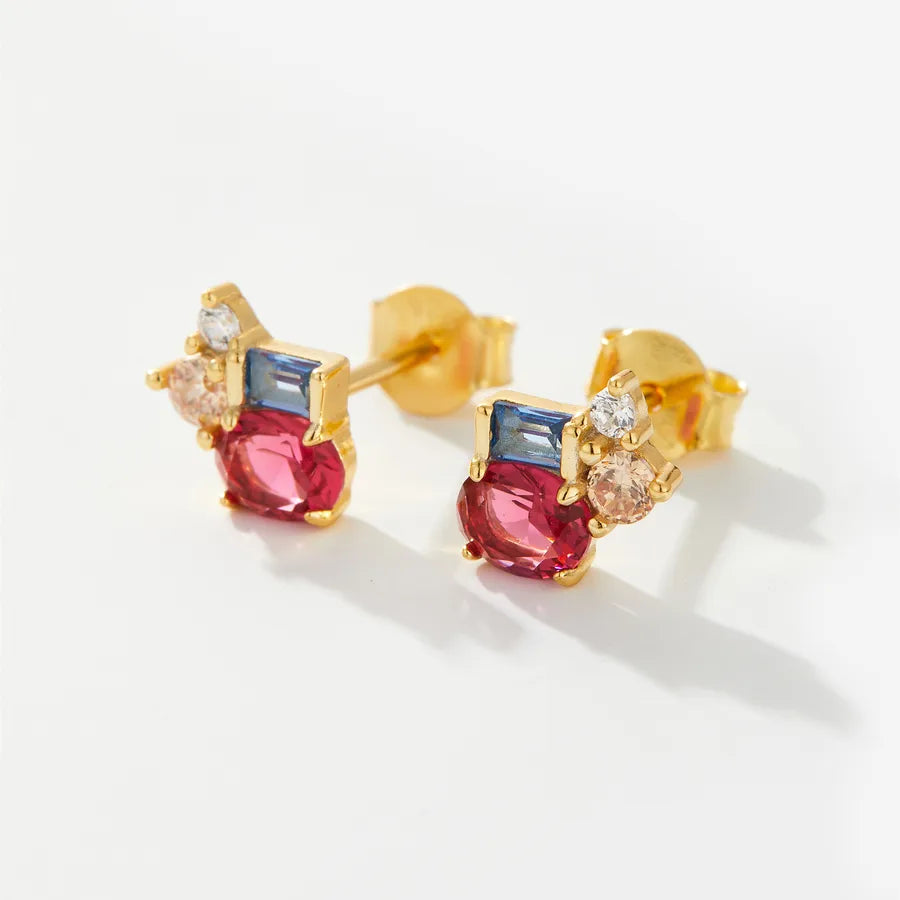 18K Gold Plated 925 Sterling Silver Multi-Gem Cluster Earring - Dorothy