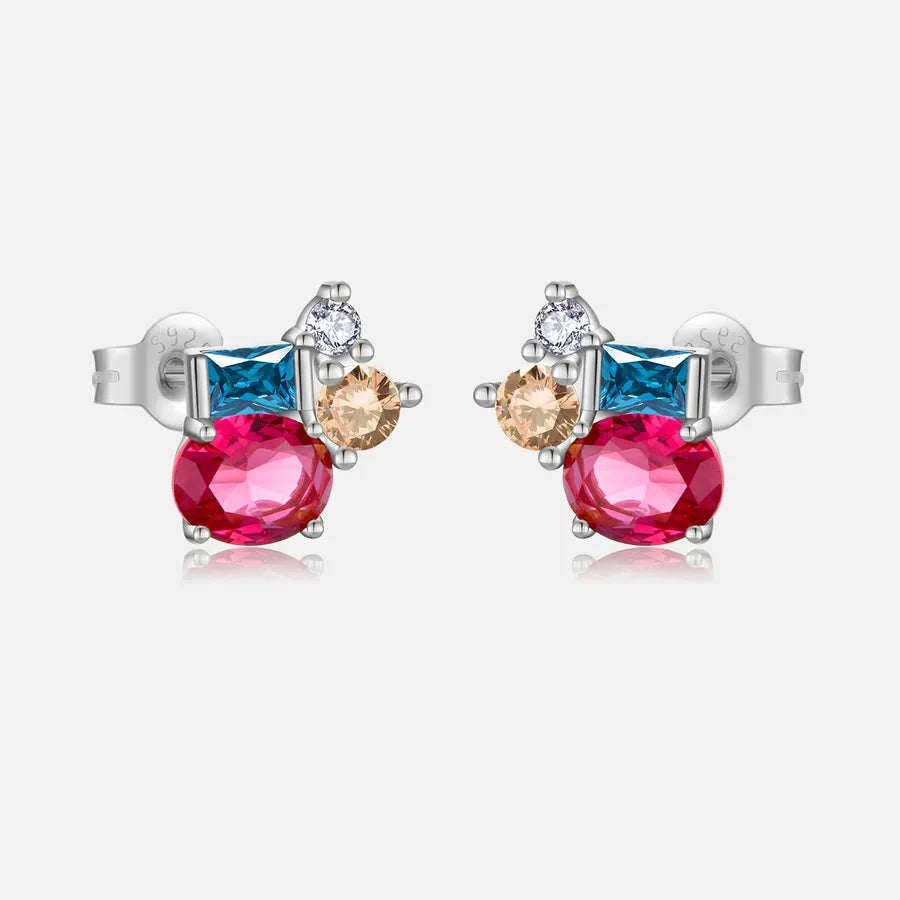 18K Gold Plated 925 Sterling Silver Multi-Gem Cluster Earring - Dorothy
