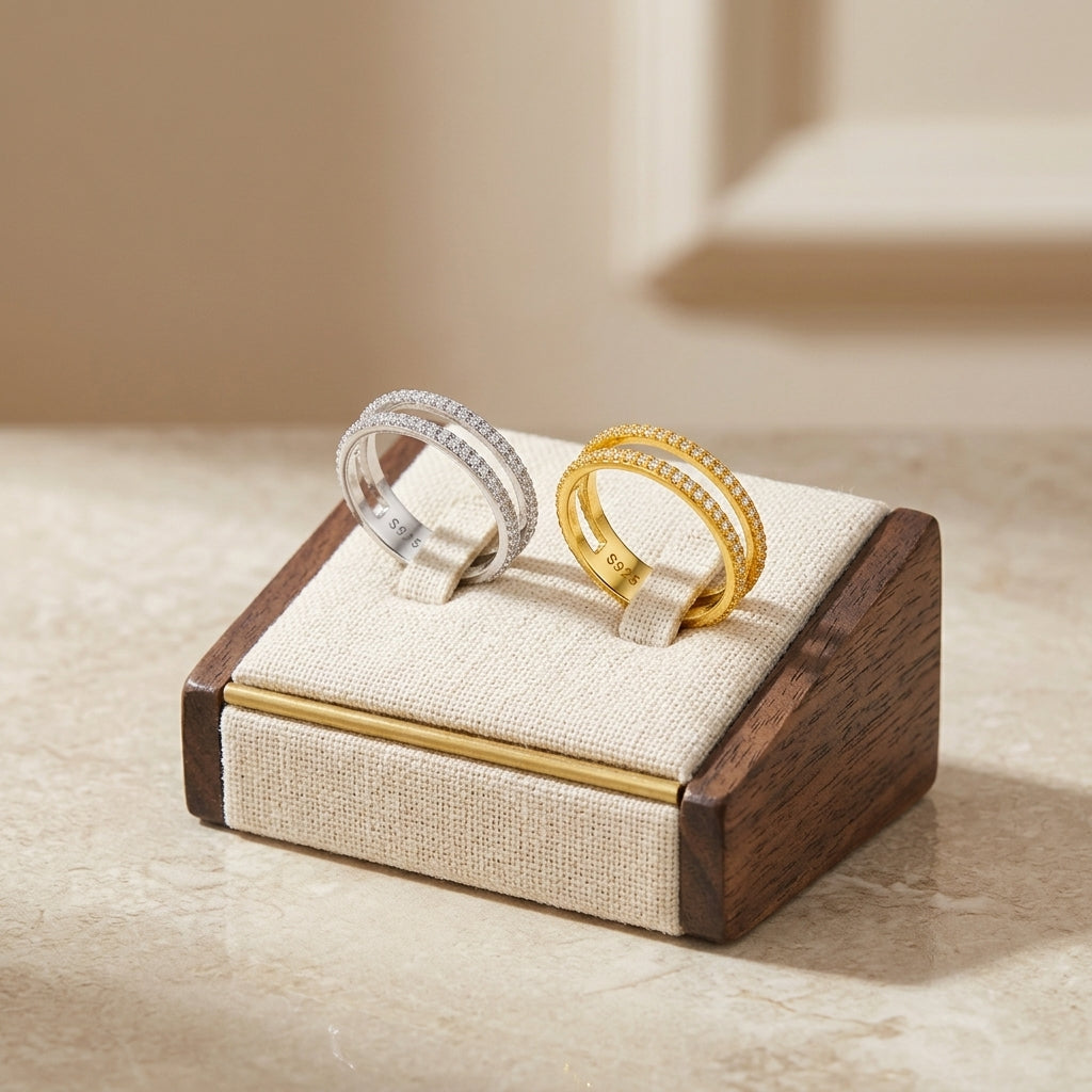 18K Gold Plated 925 Sterling Silver Double-band Ring - Dakota