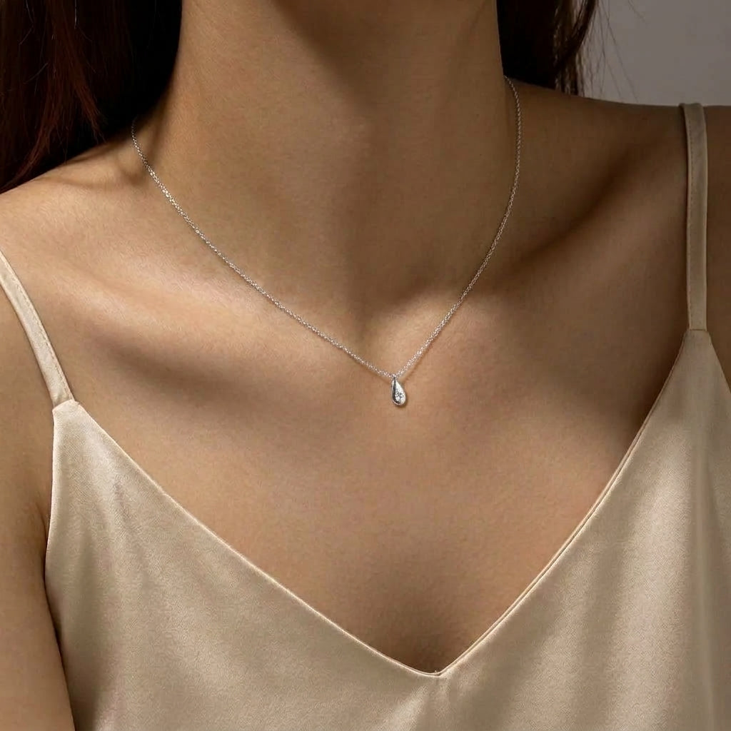18K Gold Plated 925 Sterling Silver Teardrop Pendant Necklace - Madeline