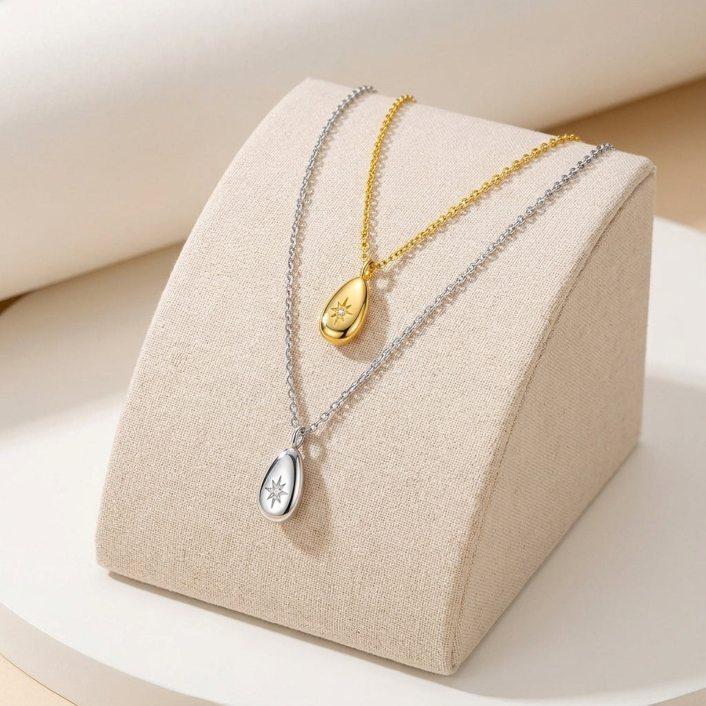 18K Gold Plated 925 Sterling Silver Teardrop Pendant Necklace - Madeline