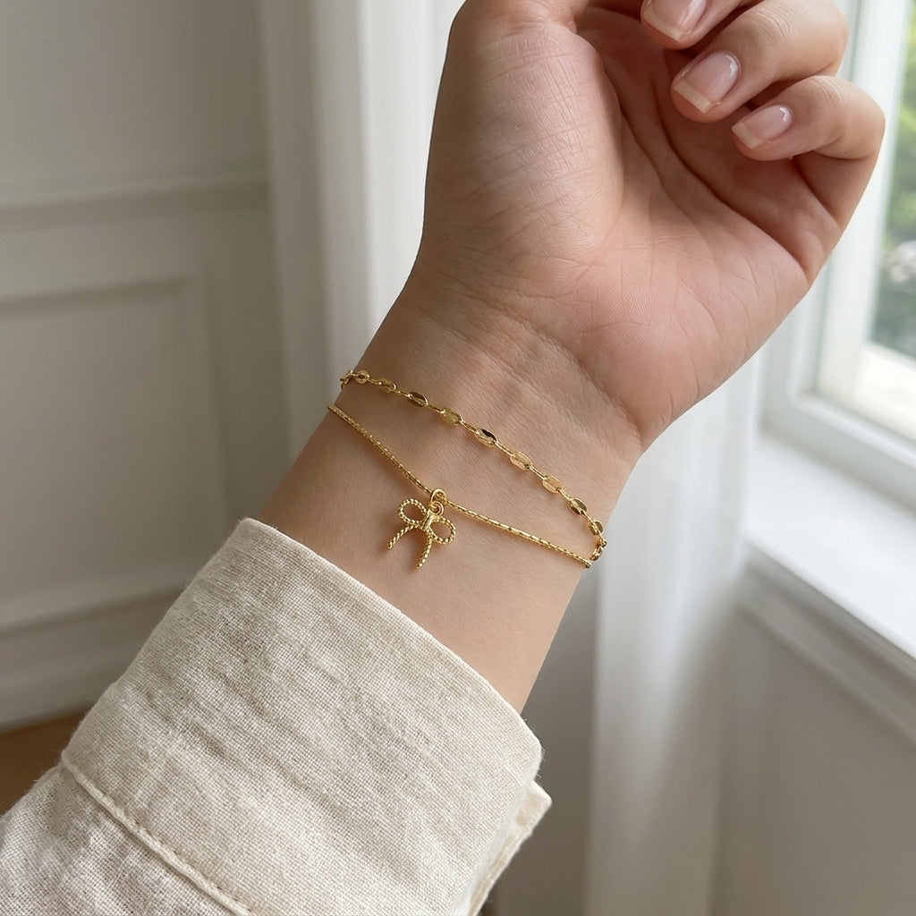 18K Gold Plated 925 Sterling Silver Bow Bracelet - Eleanor
