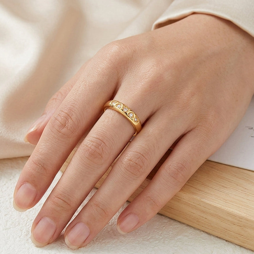 18K Gold Plated 925 Sterling Silver Heart Ring - Evelyn