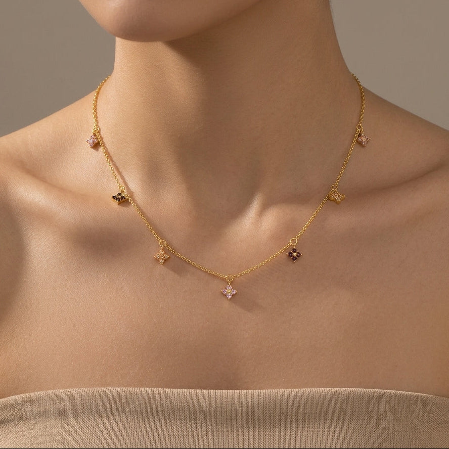 18K Gold Plated 925 Sterling Silver Clovers Necklace - Flora