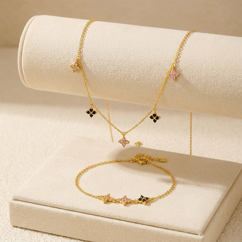 18K Gold Plated 925 Sterling Silver Clovers Bracelet - Flora