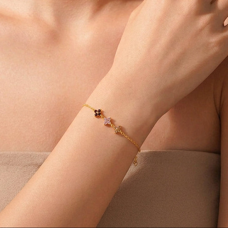 18K Gold Plated 925 Sterling Silver Clovers Bracelet - Flora