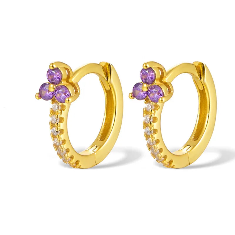 18K Gold Plated 925 Sterling Silver Three-stone Cluster Earrings - Florence