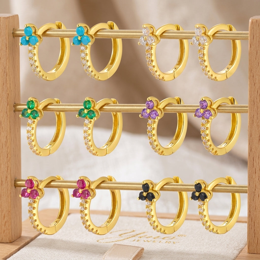 18K Gold Plated 925 Sterling Silver Three-stone Cluster Earrings - Florence