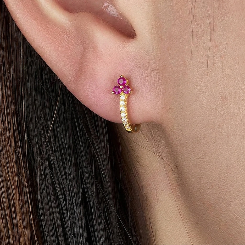 18K Gold Plated 925 Sterling Silver Three-stone Cluster Earrings - Florence
