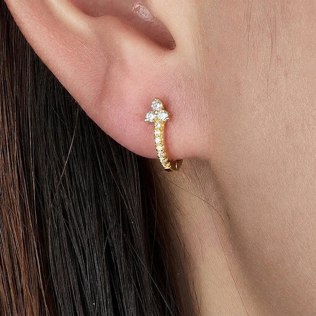18K Gold Plated 925 Sterling Silver Three-stone Cluster Earrings - Florence