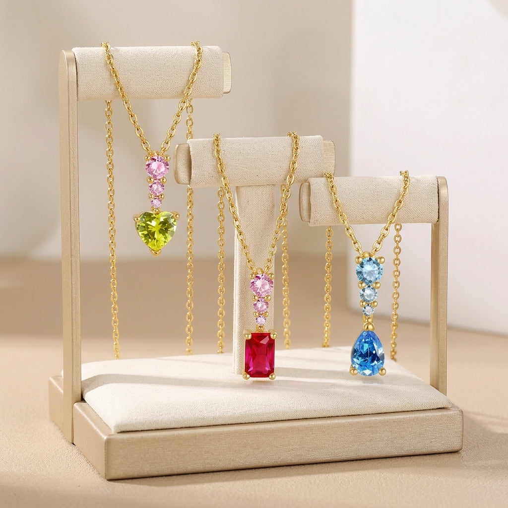 18K Gold Plated 925 Sterling Silver Vertical Trilogy Necklace - Athena