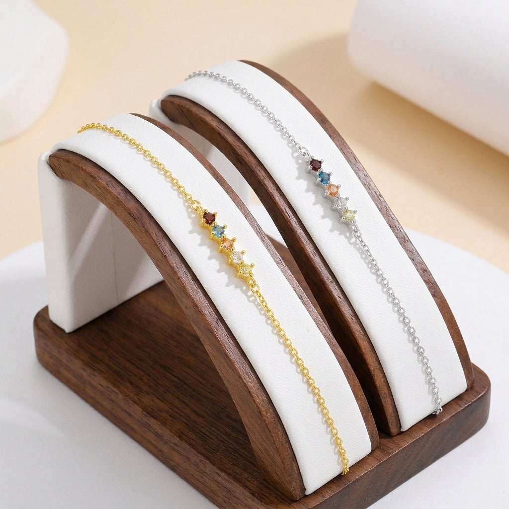 18K Gold Plated 925 Sterling Silver Multicolor Row Bracelet - Audrey