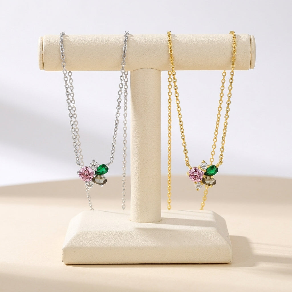18K Gold Plated 925 Sterling Cluster Necklace - Liz