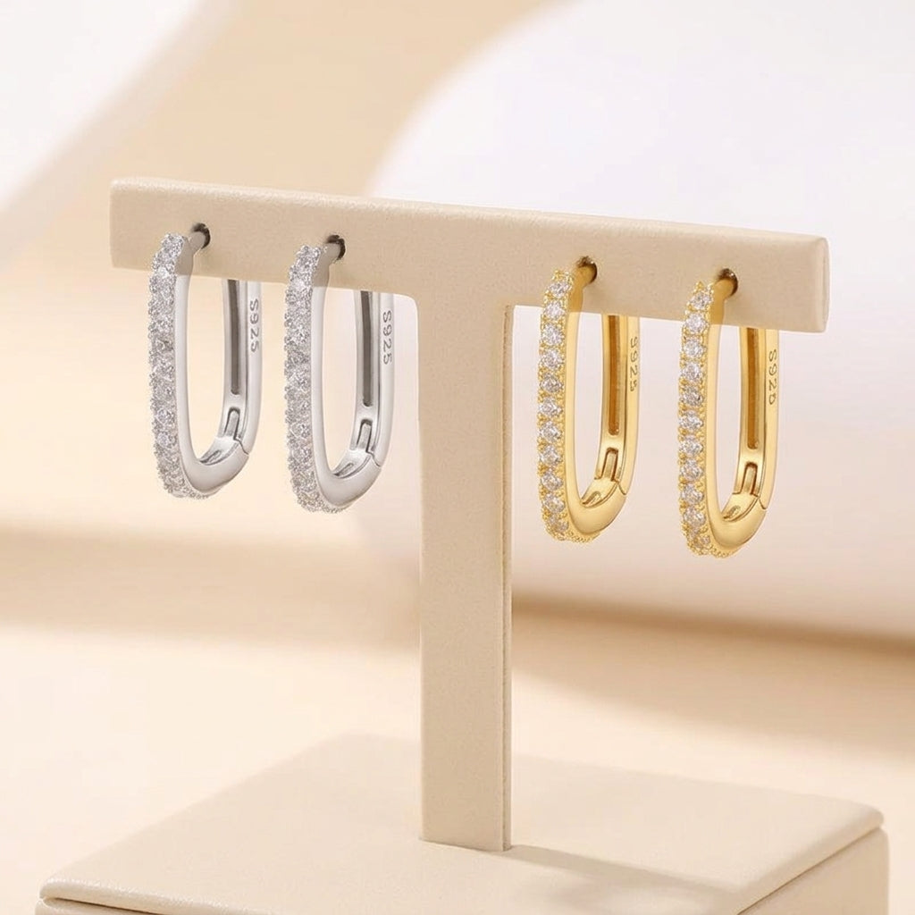 18K Gold Plated 925 Sterling Silver Rectangle Hoops - Clara