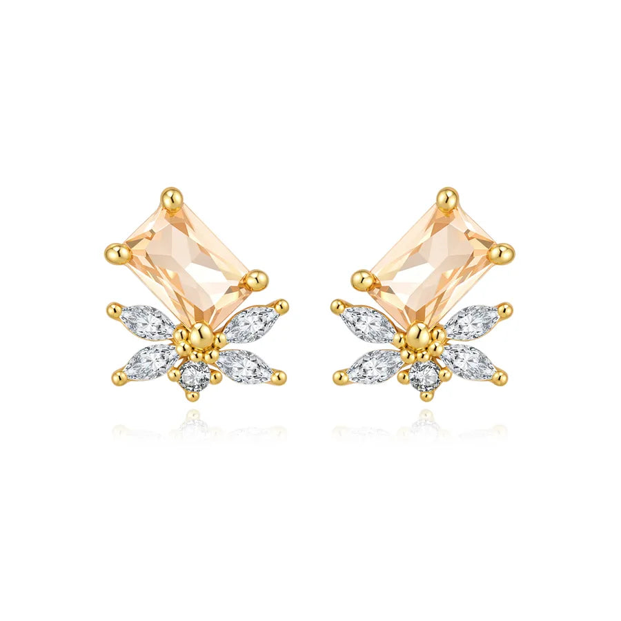 18K Gold Plated 925 Sterling Silver Baguette Cluster Earrings  - Heidi