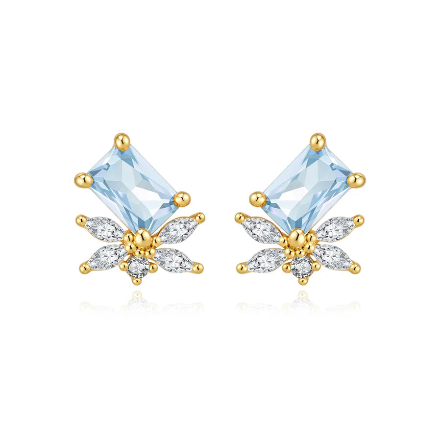 18K Gold Plated 925 Sterling Silver Baguette Cluster Earrings  - Heidi