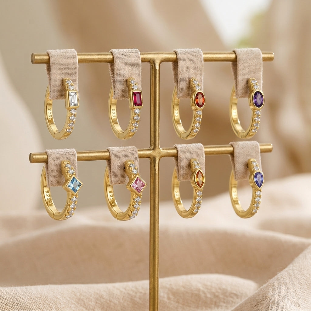 18K Gold Plated 925 Sterling Silver Multi-shaped Hoops - Noelia