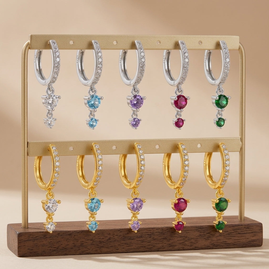 18K Gold Plated 925 Sterling Silver  Multi-stone Hoops - Ophelia