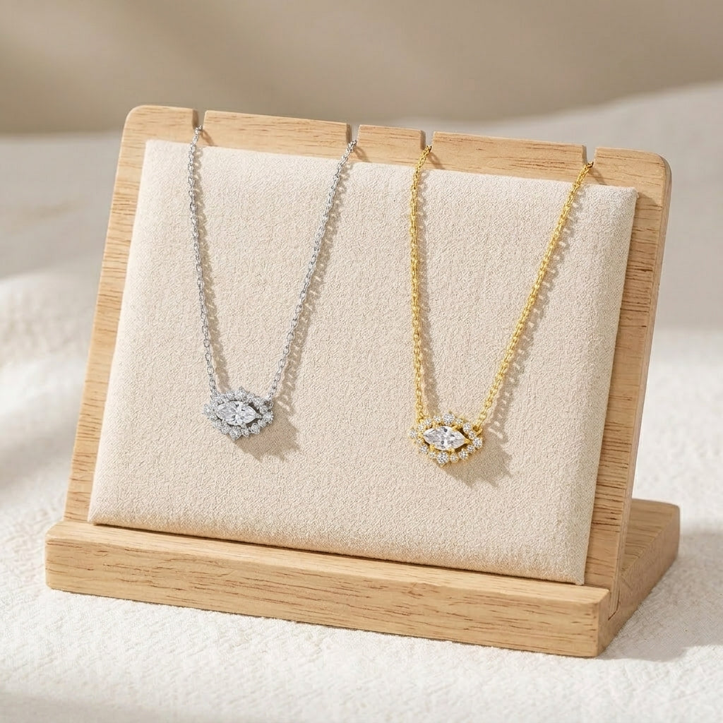18K Gold Plated 925 Sterling Silver Moissanite Halo necklace - Lucy