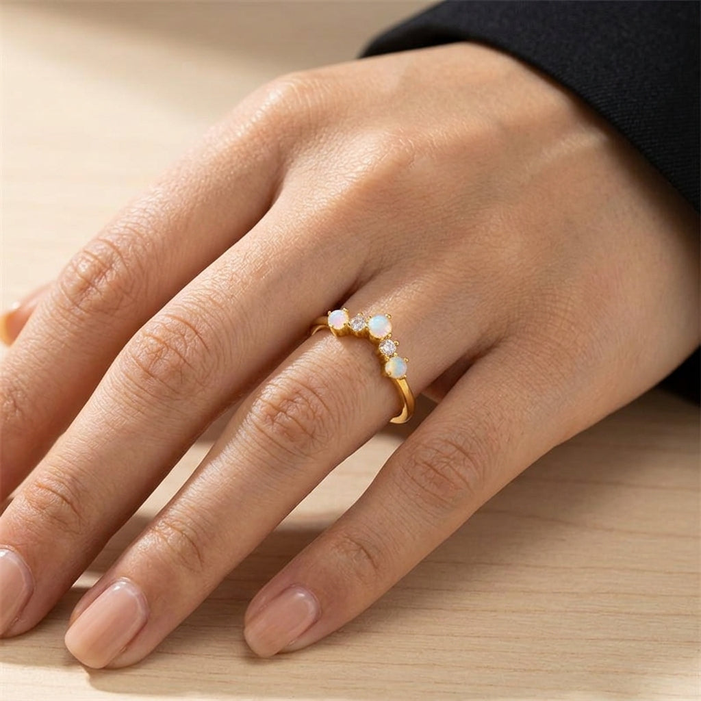 18K Gold Plated 925 Sterling Silver Opal Ring - Iris