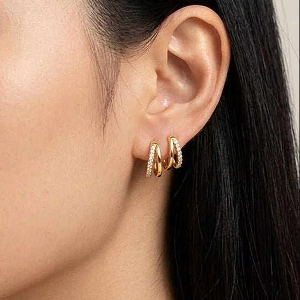 18K Gold Plated 925 Sterling Silver Double Layer Hoops - Julie