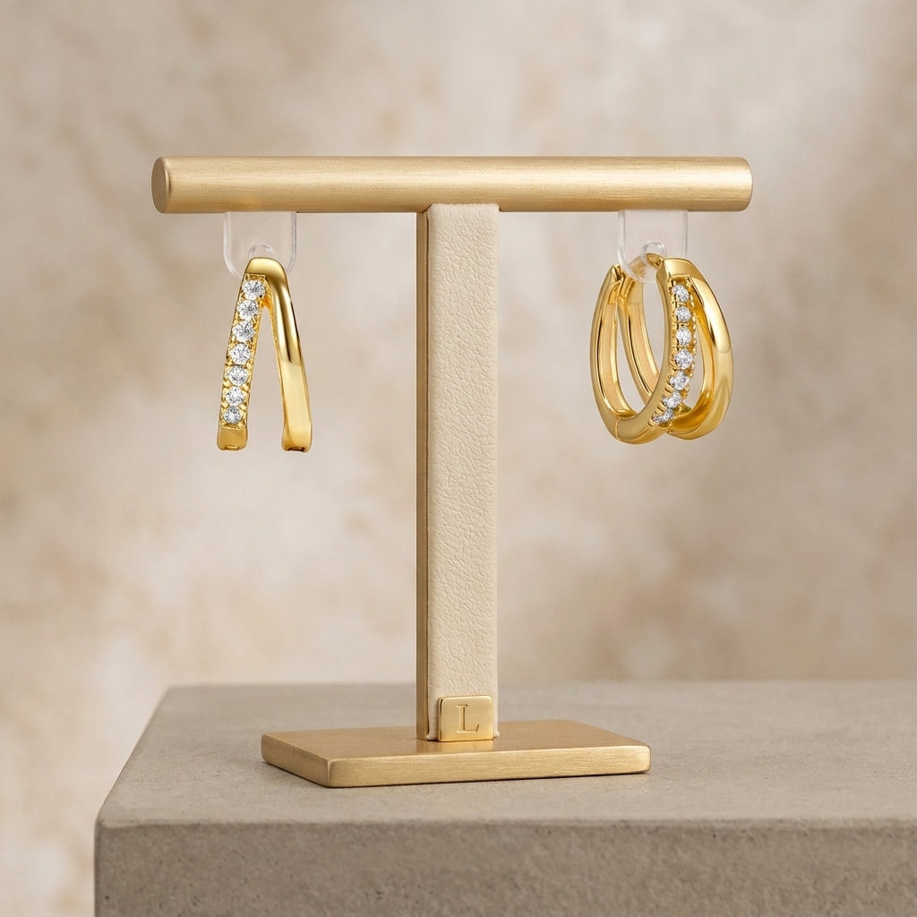 18K Gold Plated 925 Sterling Silver Double Layer Hoops - Julie