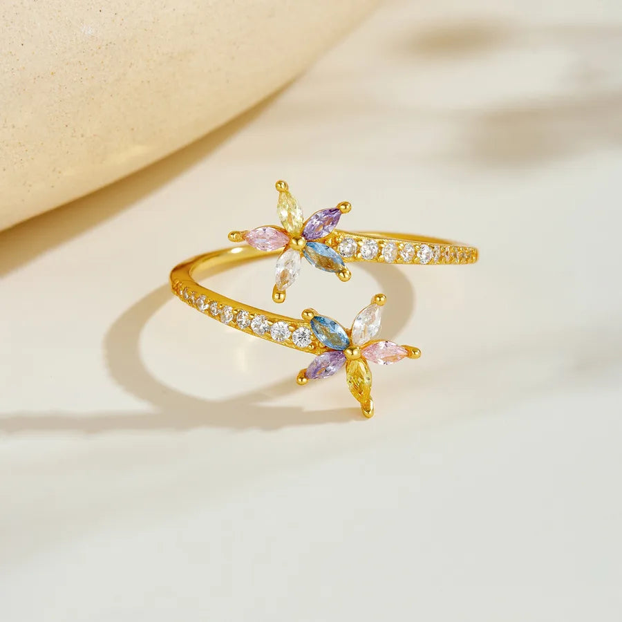 18K Gold Plated 925 Sterling Silver Flower Open Ring - Juniper
